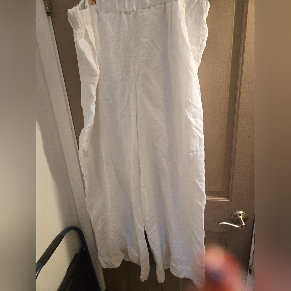 White Wide-Leg Linen Blend Pants